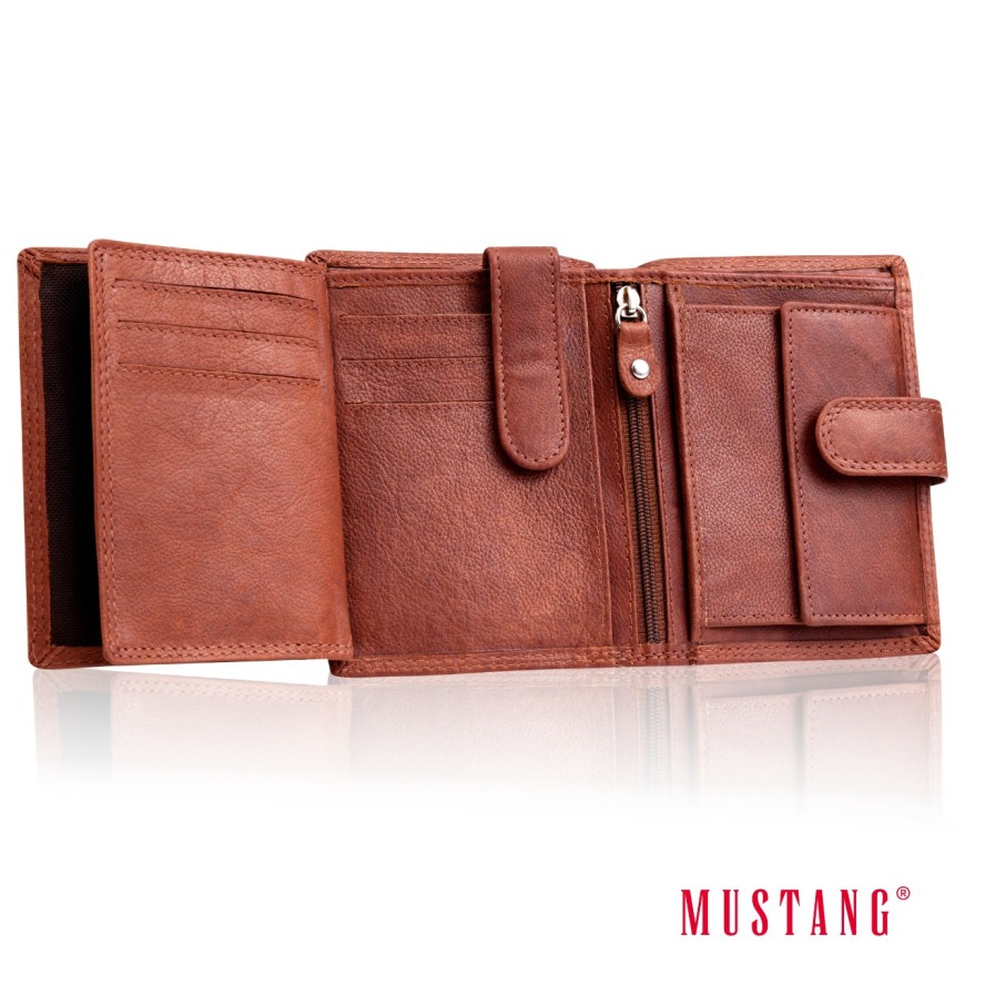 MUSTANG Denimo High Wallet Side Opening With Button SKÓRZANY PORTFEL POJEMNY NA KARTY PREMIUM