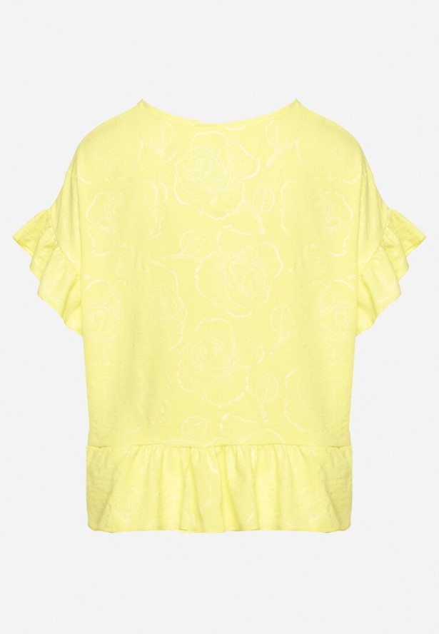 Żółta Bluzka o Kroju Oversize z Falbanami Livelle