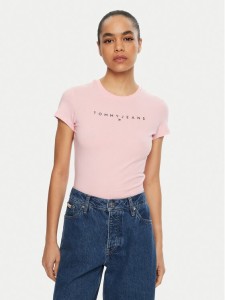 Tommy Jeans T-Shirt Linear DW0DW18398 Różowy Slim Fit
