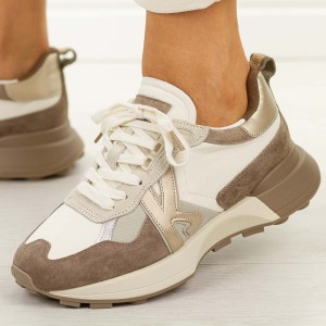 Beżowe skórzane sneakersy damskie Kobbo 66954