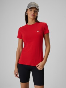 4F T-shirt slim gładki damski - czerwony XL