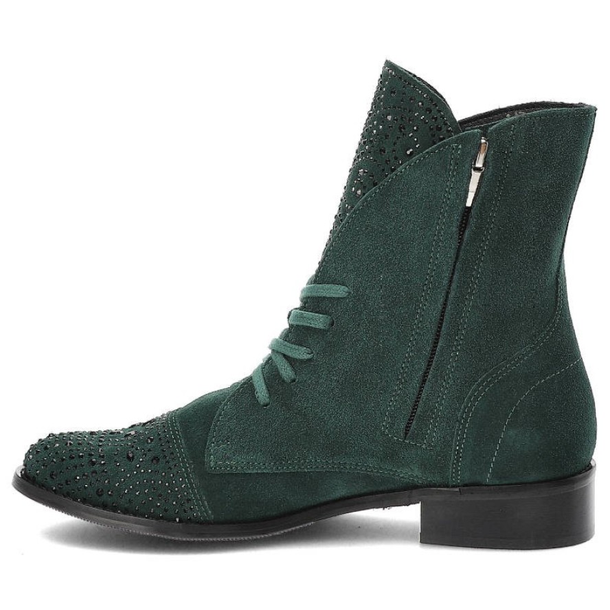 Zielone Botki Exquisite Damskie Stylowe Obuwie