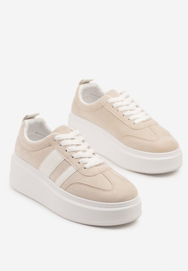 Beżowe Sneakersy Typu Kultowe Tenisówki na Platformie Redoreve