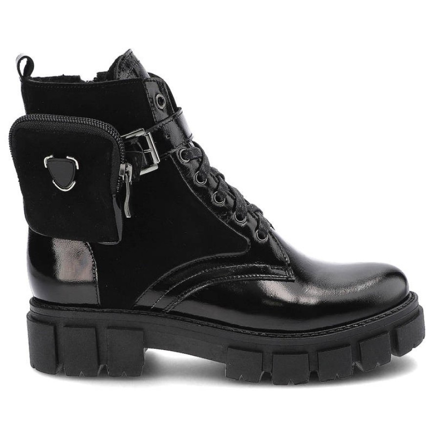 Czarne Botki Pollonus Damskie Skórzane Obuwie