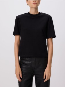 T-shirt z poduszkami na ramionach - czarny