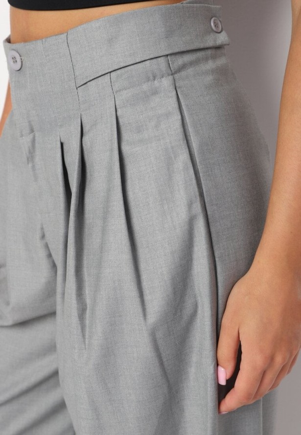 Szare Szerokie Garniturowe Spodnie z Wiskozą i Wysokim Stanem Harinavia