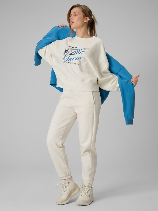 4F Bluza dresowa loose bez kaptura damska - beżowa S