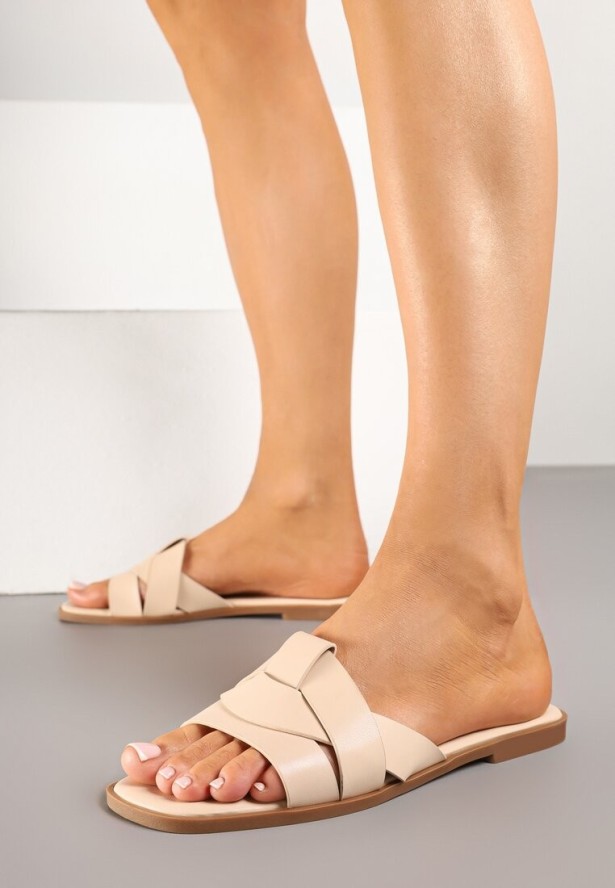 Beżowe Klapki z Ozdobnie Przeplecionymi Paskami Davianne