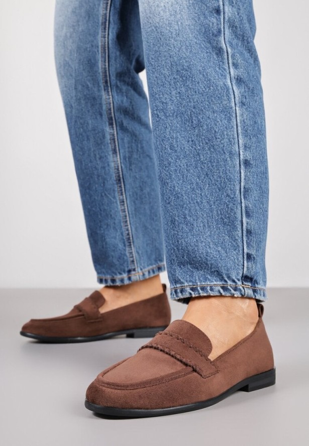 Brązowe Mokasyny Vices z Wkładką ze Skóry Naturalnej i Paskiem z Przeszyciami Fonarrie