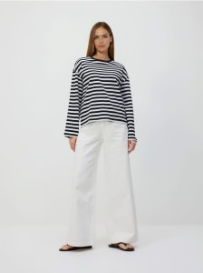 Bawełniany longsleeve w paski - czarny