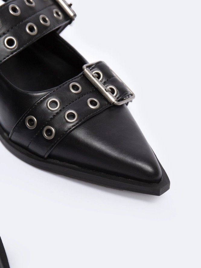 Baleriny damskie w szpic z odkrytą piętą 2w1 czarne NN274003 906