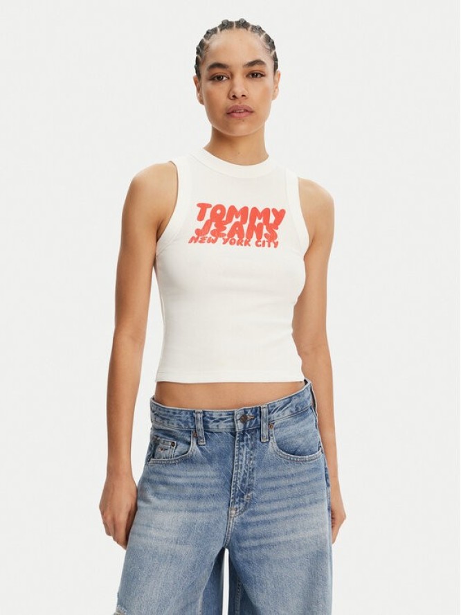 Tommy Jeans Top DW0DW21339 Écru Slim Fit