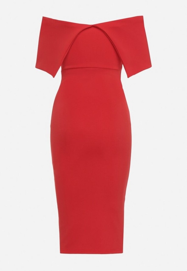 Czerwona Klasyczna Dopasowana Sukienka z Wywiniętym Dekoltem Luvlia