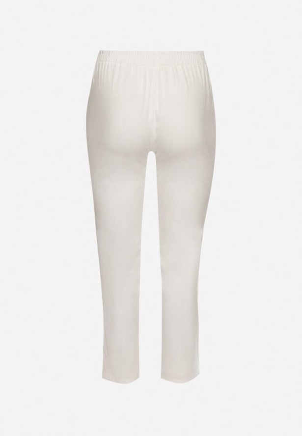 Białe Spodnie z Lnem i Elastyczną Gumką w Pasie Nativena