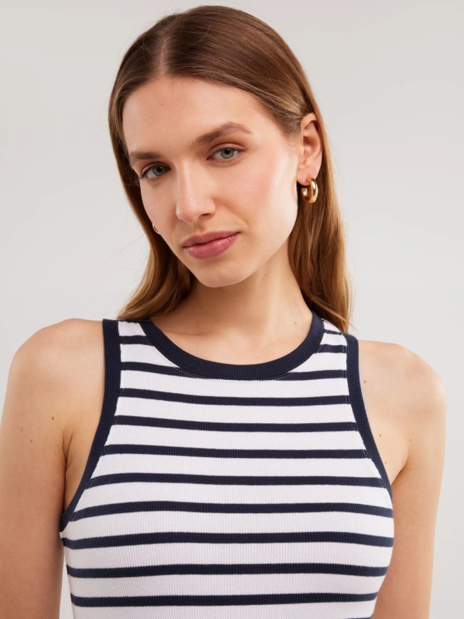 Koszulka damska na ramiączkach w paski biało-czarna Rozza 100