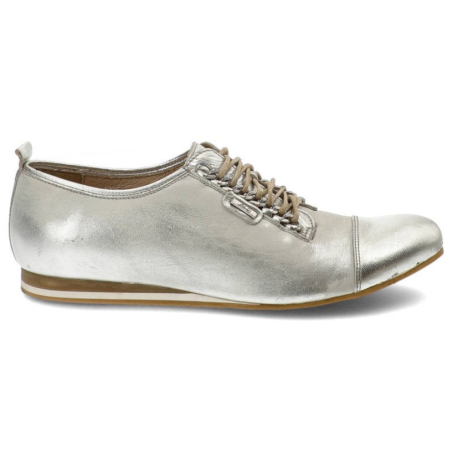 Srebrne Półbuty Libero Skórzane Buty Damskie