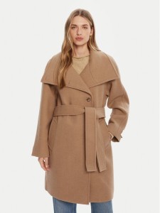 Calvin Klein Płaszcz wełniany LV044D557G Beżowy Regular Fit