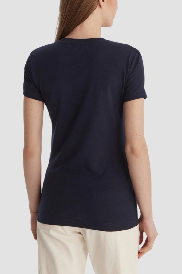 GUESS Granatowy damski t-shirt na krótki rękaw Crew Neck Mini Triangle, Rozmiar XL