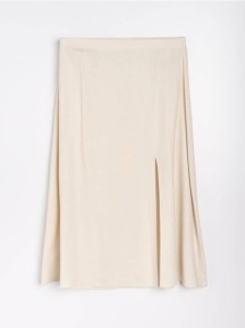 Spódnica midi z rozcięciem z wiskozą i domieszką lnu Plus size - beżowy