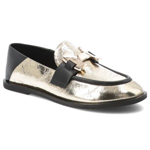 Złote Półbuty Carinii Eleganckie Obuwie Damskie Na Płaskiej Podeszwie