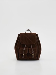 Plecak z imitacji zamszu - brązowy