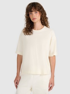 4F T-shirt oversize gładki damski - beżowy M