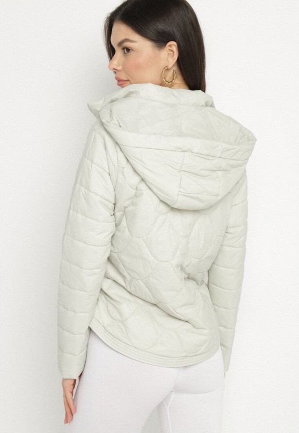 Jasnozielona Kurtka Taliowana z Ozdobnym Pikowaniem i Kapturem Alomea