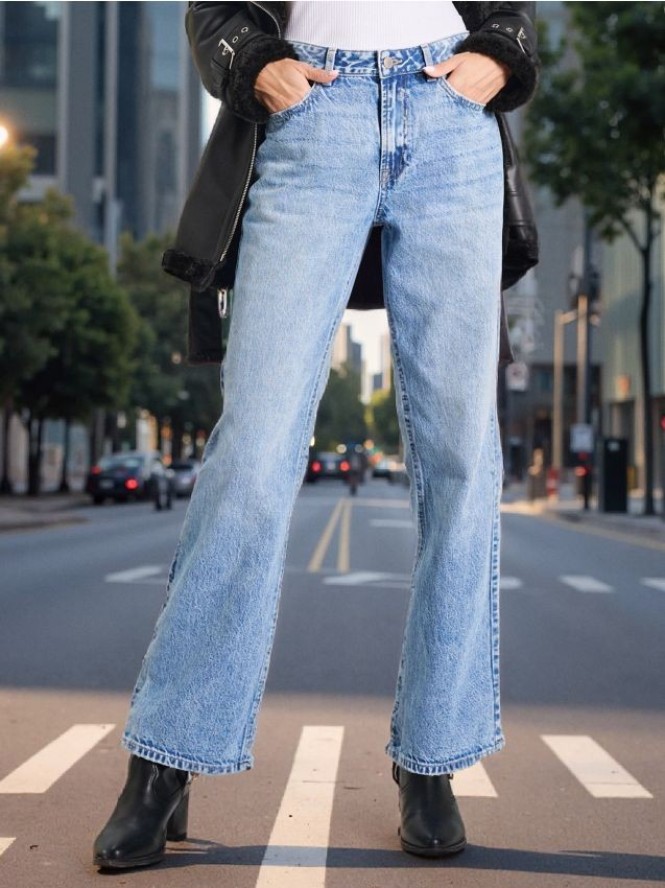 Jeansy wide leg - niebieski