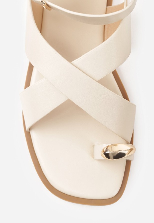 Beżowe Sandały Japonki z Paskiem na Palec i Paskiem Wokół Kostki Vivanya