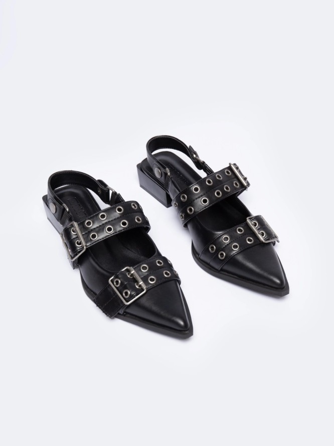 Baleriny damskie w szpic z odkrytą piętą 2w1 czarne NN274003 906