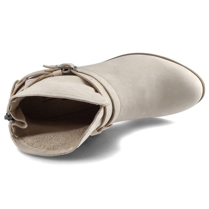 Beżowe Botki Pollonus Damskie Modne Buty Skórzane