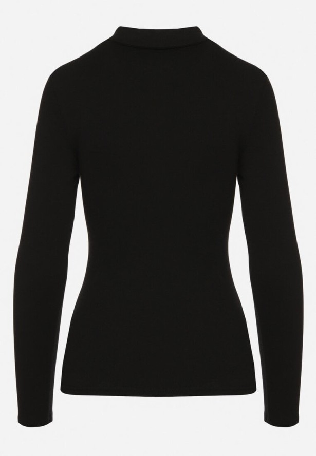 Czarna Bawełniana Bluzka Prążkowana z Kołnierzykami i Guzikami Aneses