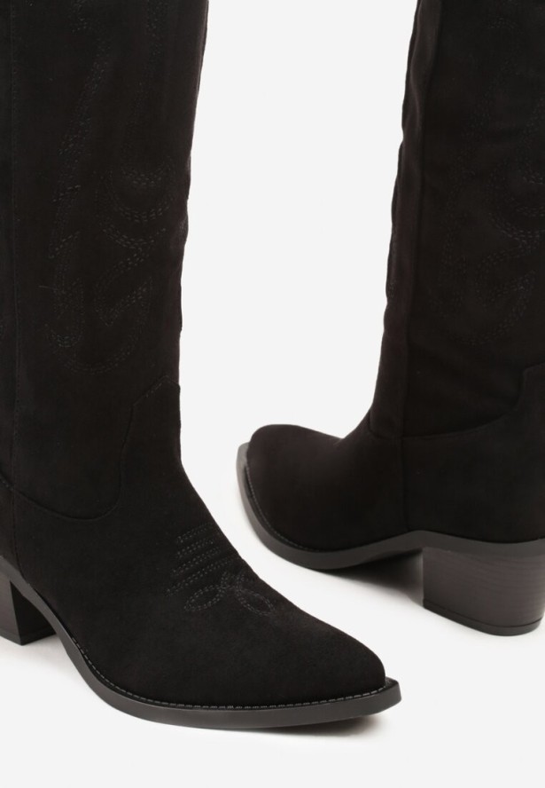 Czarne Kozaki Kowbojki w Klasycznym Stylu z Imitacji Zamszu Lataselia