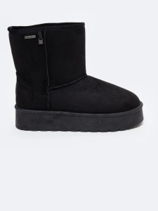 śniegowce damskie na podwyższonej podeszwie wsuwane czarne OO274898 906