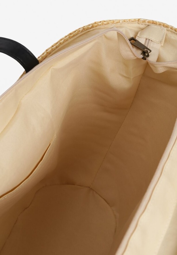 Beżowa Pleciona Torebka z Frędzlami i Rączkami Dimasha