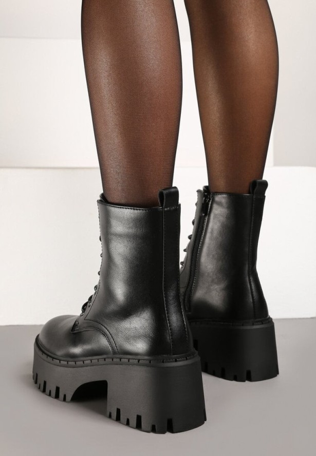 Czarne Botki Workery na Platformie Afarena