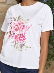 Koszulka z kwiatowym motywem - biały