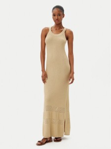 Selmark Sukienka letnia BC199 Beżowy Slim Fit