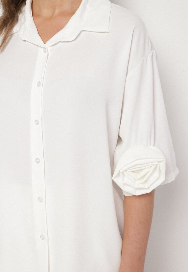 Biała Koszula z Aplikacjami Kwiatów 3D Tenemara