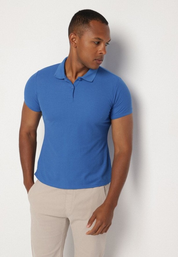 Niebieski T-shirt Polo z Bawełną Fodelira