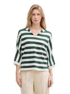 Tom Tailor Bluzka w kolorze ciemnozielono-kremowym rozmiar: XS