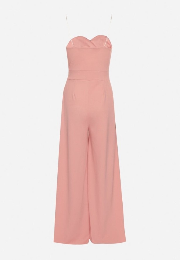 Różowy Kombinezon z Trójkątnym Dekoltem na Cienkich Ramiączkach Iliantia