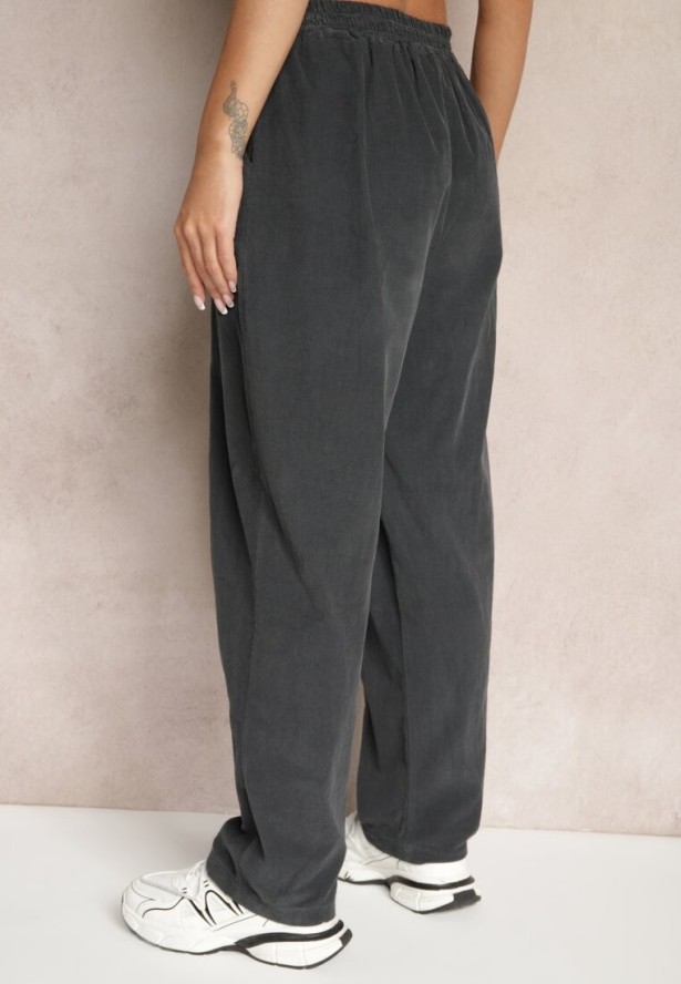 Ciemnoszare Bawełniane Spodnie High Waist w Klasycznym Stylu Arivora