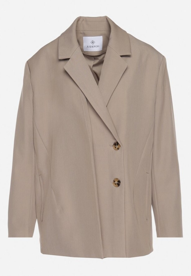 Beżowa Dwurzędowa Marynarka z Usztywnioną Linią Ramion Sonarilla