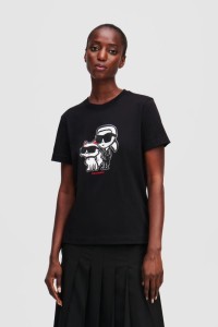KARL LAGERFELD Czarny damski t-shirt Ikon Sketch Duo, Rozmiar XS