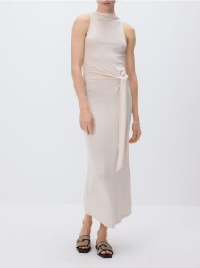 Sukienka z wiązaniem - kremowy