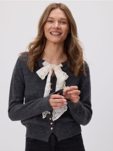 Kardigan z wiązaniem - ciemnoszary