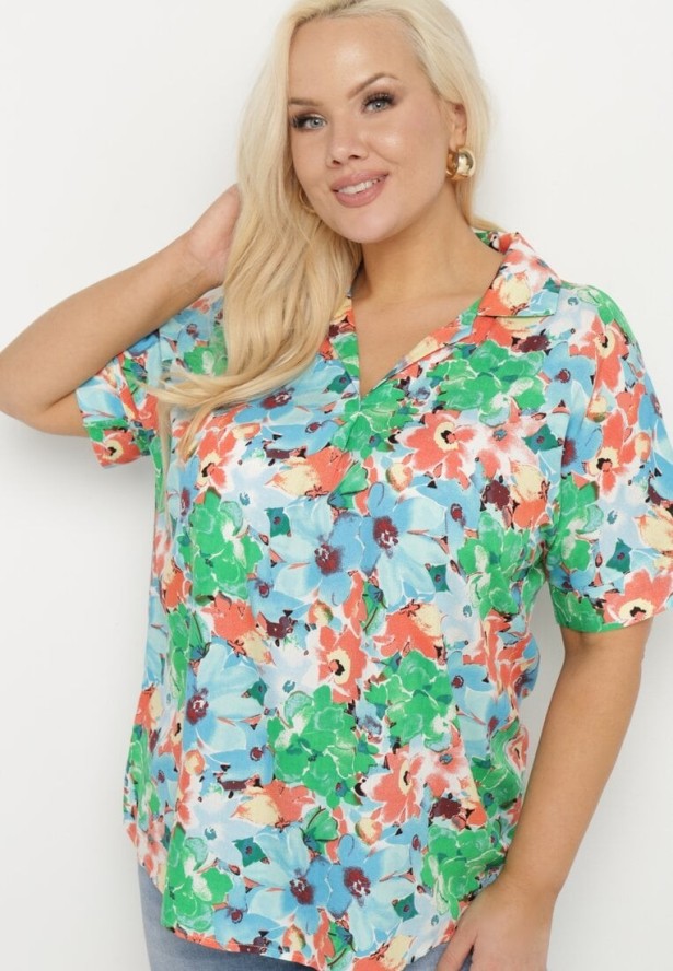 Zielona Koszula Wiskozowa w Kwiatowy Wzór Edionoria