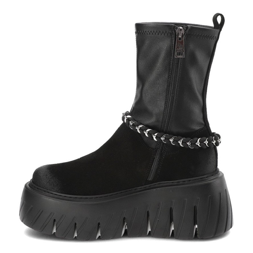 Czarne Botki Chebello Modne Obuwie Damskie Na Platformie