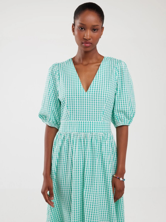 Sukienka damska midi w drobną kratkę z wiązaniem na plecach turkusowa Tiko 302